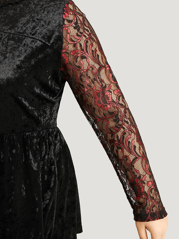 Lace Patchwork Contrast Cut Out Blouse