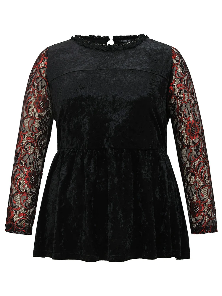 Lace Patchwork Contrast Cut Out Blouse
