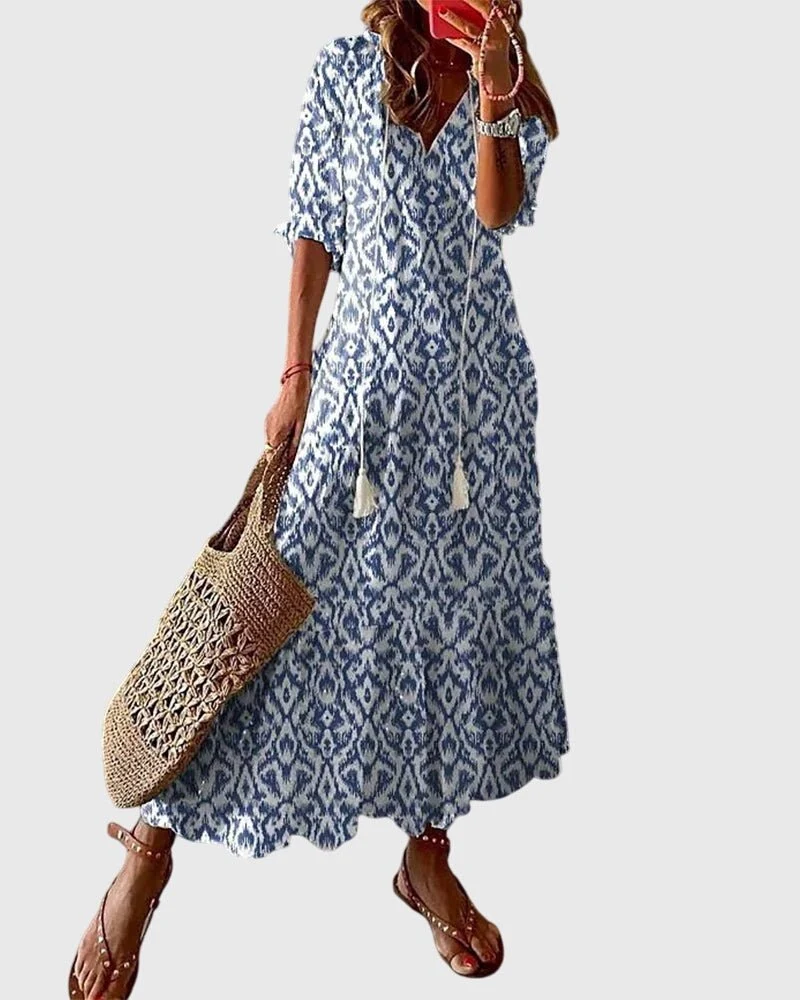 Robe Longue à Col V pour Femmes