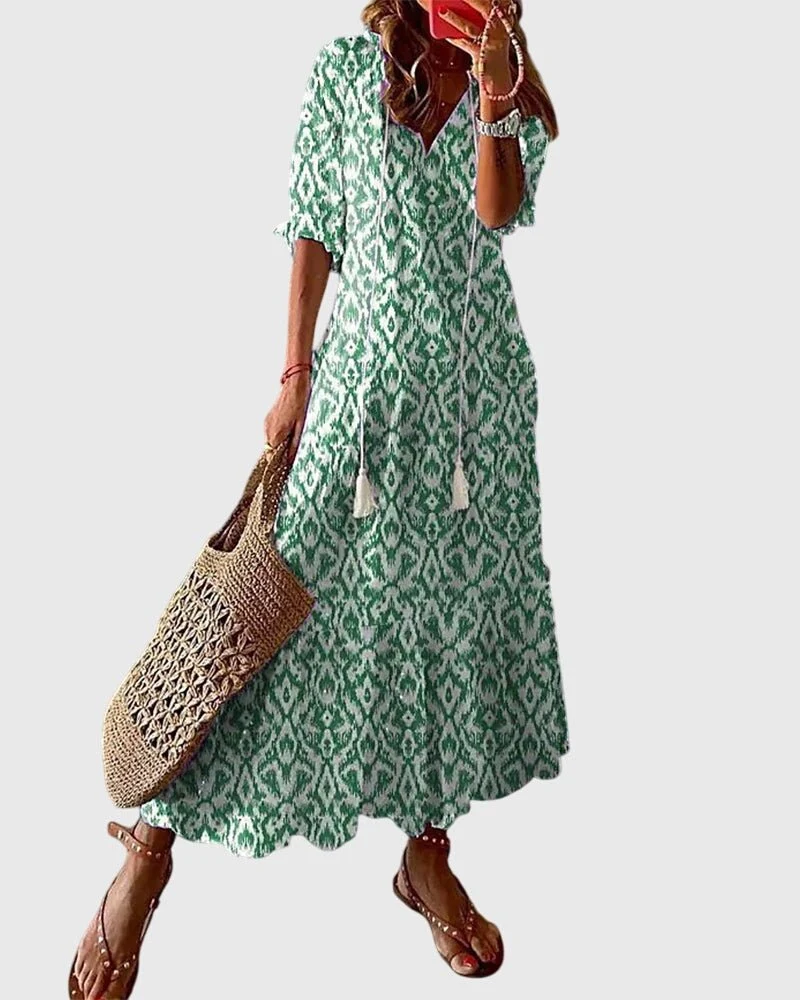 Robe Longue à Col V pour Femmes