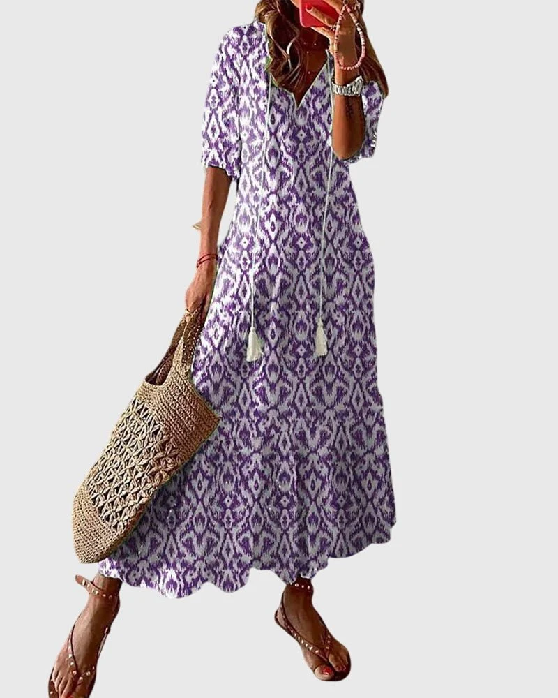 Robe Longue à Col V pour Femmes