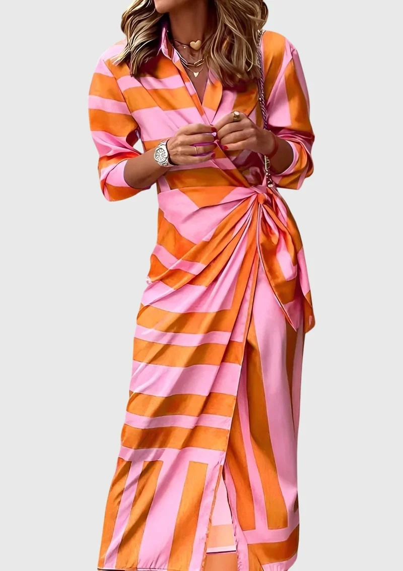 Robe longue à manches longues imprimée pour femmes