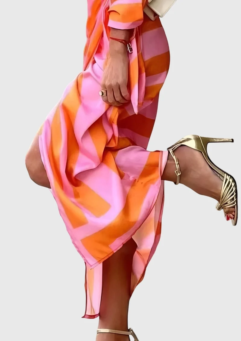 Robe longue à manches longues imprimée pour femmes