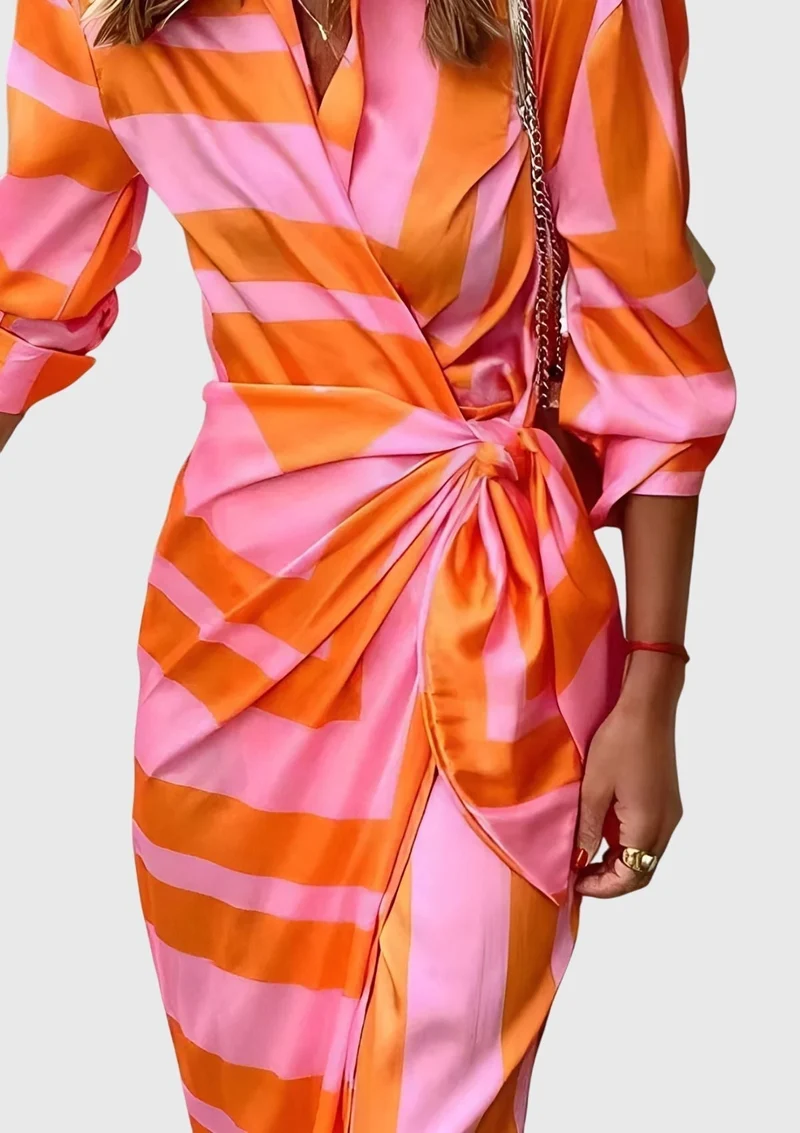 Robe longue à manches longues imprimée pour femmes