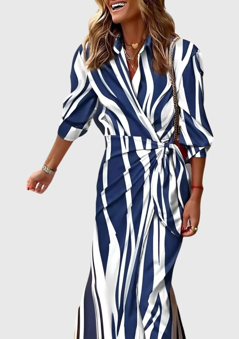 Robe longue à manches longues imprimée pour femmes