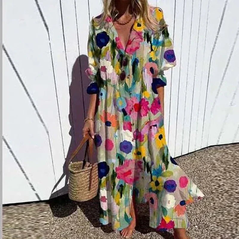 Robe décontractée à manches courtes avec col à revers pour Femmes