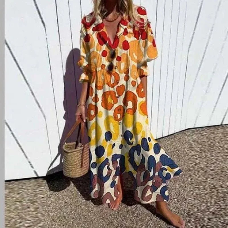 Robe décontractée à manches courtes avec col à revers pour Femmes