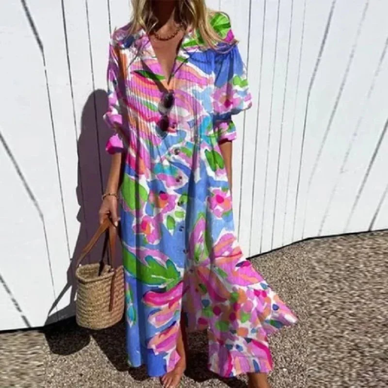 Robe décontractée à manches courtes avec col à revers pour Femmes