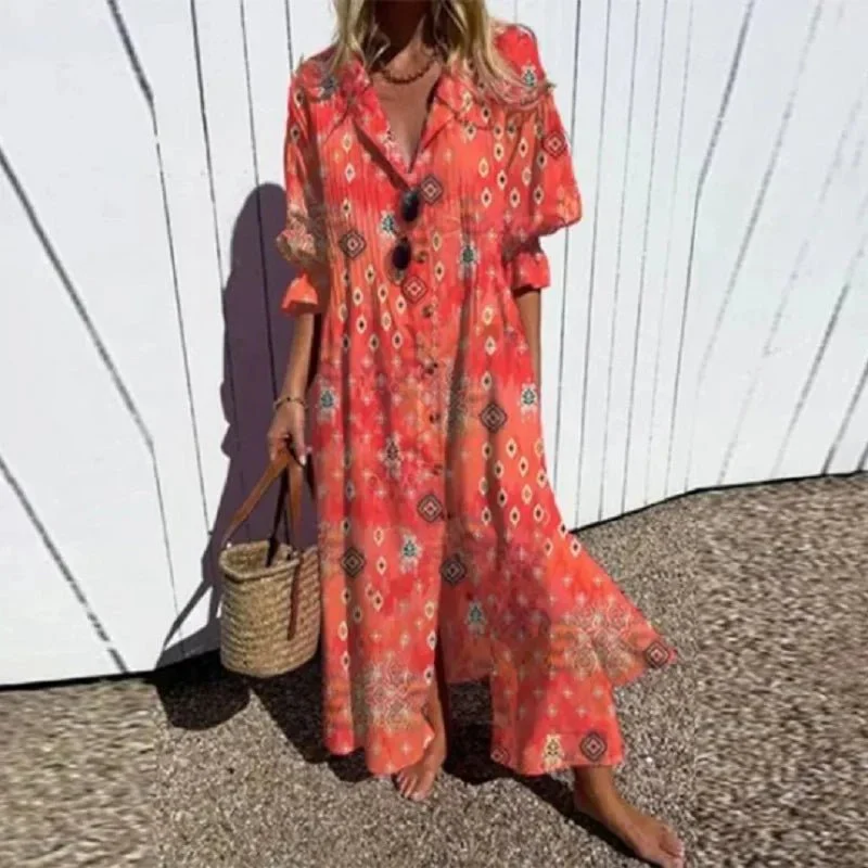Robe décontractée à manches courtes avec col à revers pour Femmes