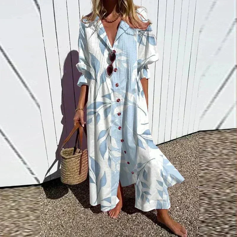 Robe décontractée à manches courtes avec col à revers pour Femmes