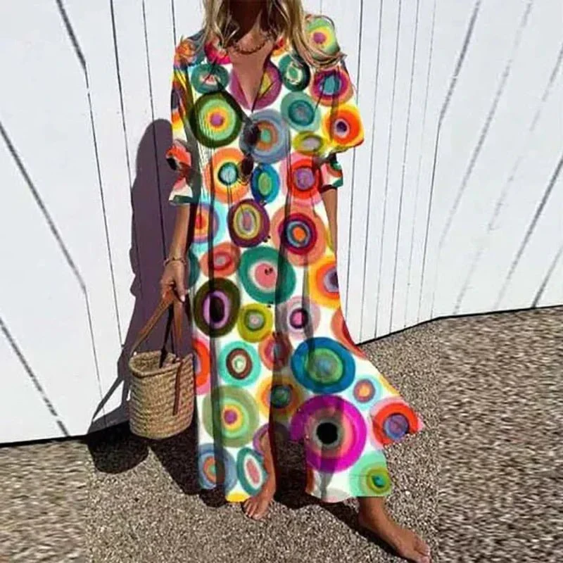 Robe décontractée à manches courtes avec col à revers pour Femmes