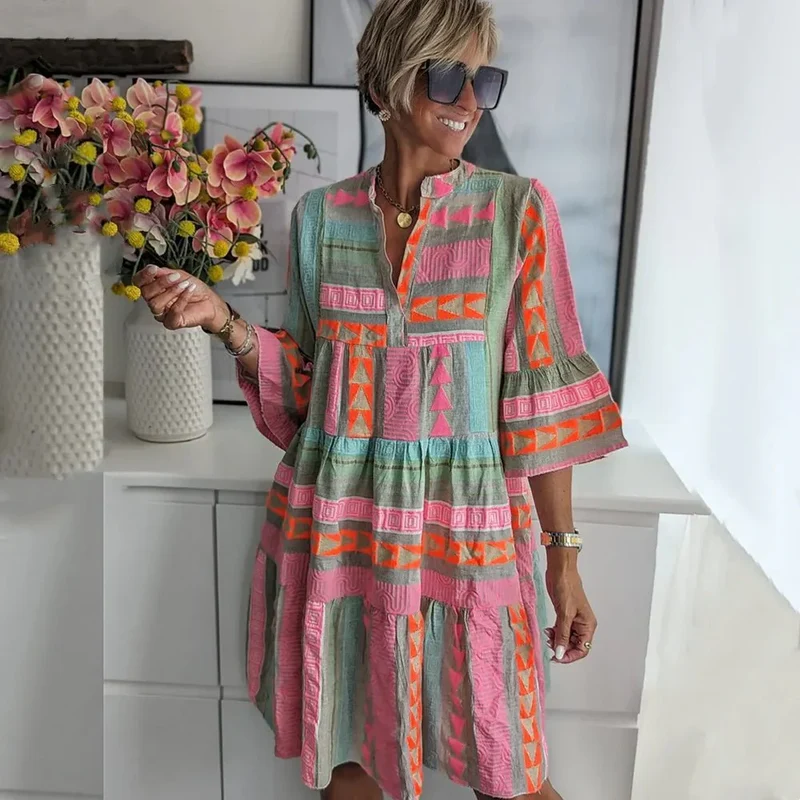 Robe mi-longue à imprimé pour femmes