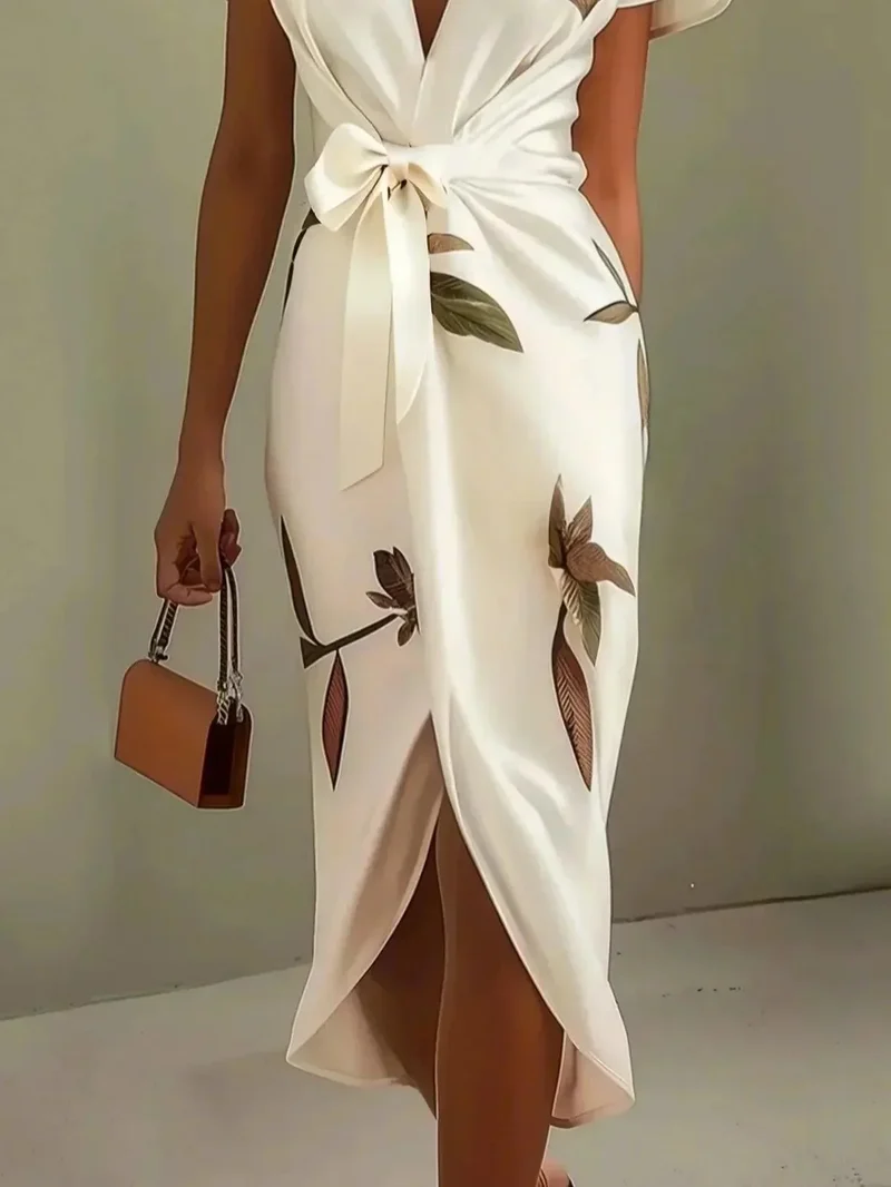 Robe portefeuille satin imprimée pour femmes