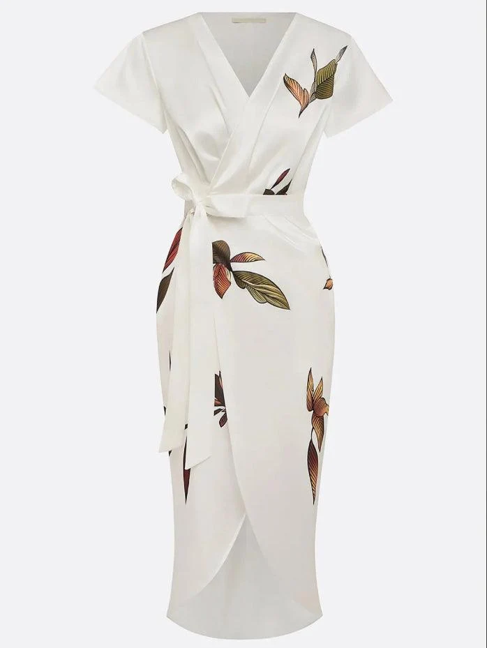 Robe portefeuille satin imprimée pour femmes