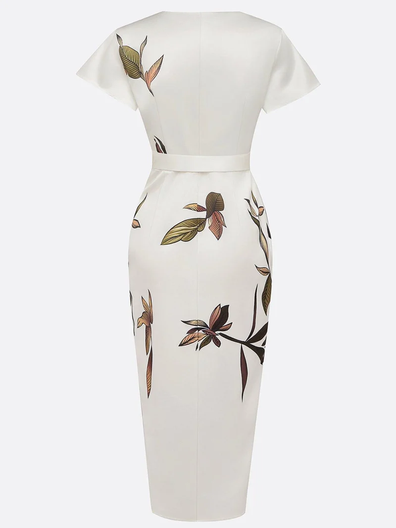 Robe portefeuille satin imprimée pour femmes