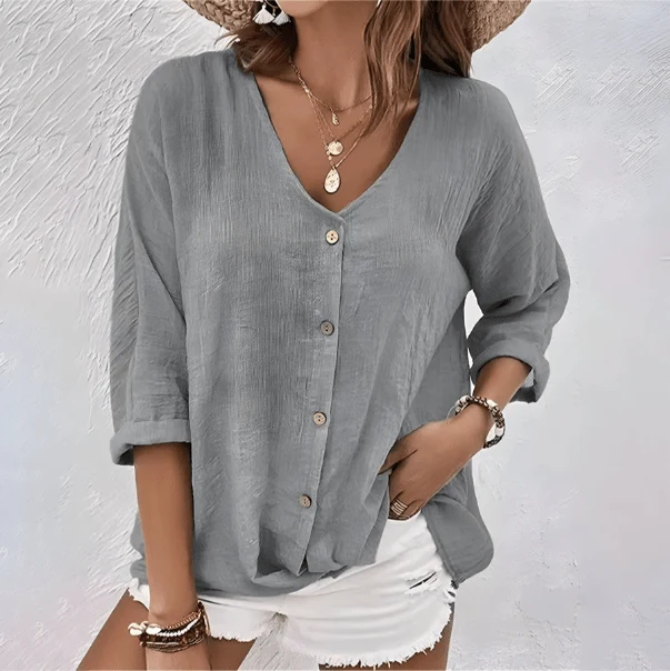 Blouse décontractée col V manches courtes pour femmes