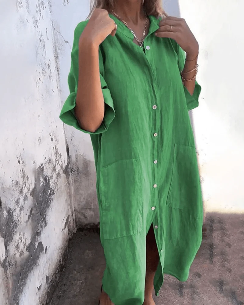 Robe Chemise Décontractée en Coton et Lin pour Femmes