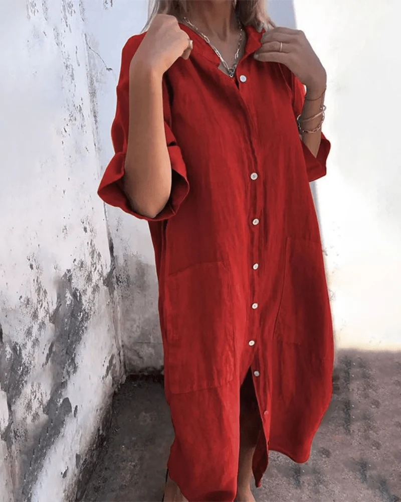 Robe Chemise Décontractée en Coton et Lin pour Femmes