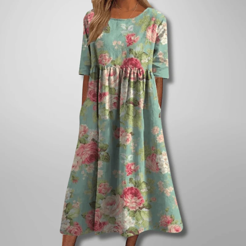 Robe Midi Imprimée à Col Rond pour Femmes
