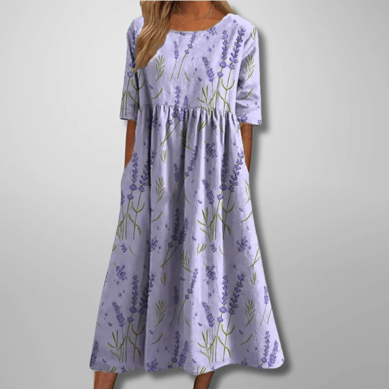 Robe Midi Imprimée à Col Rond pour Femmes
