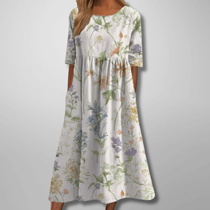 Robe Midi Imprimée à Col Rond pour Femmes