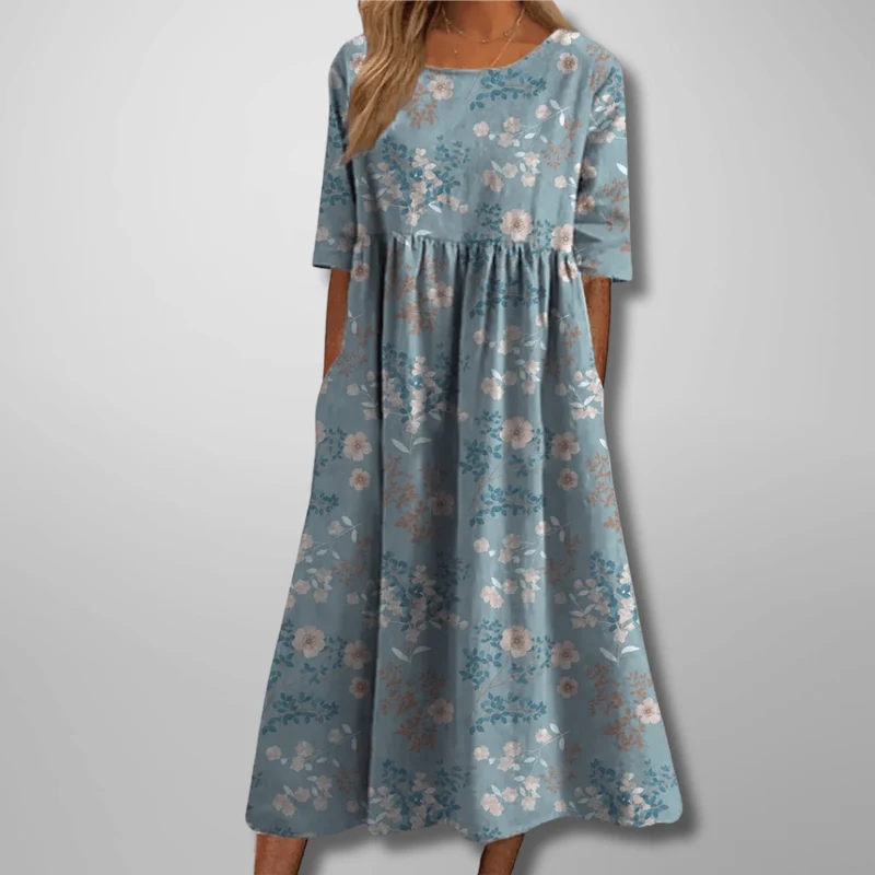 Robe Midi Imprimée à Col Rond pour Femmes