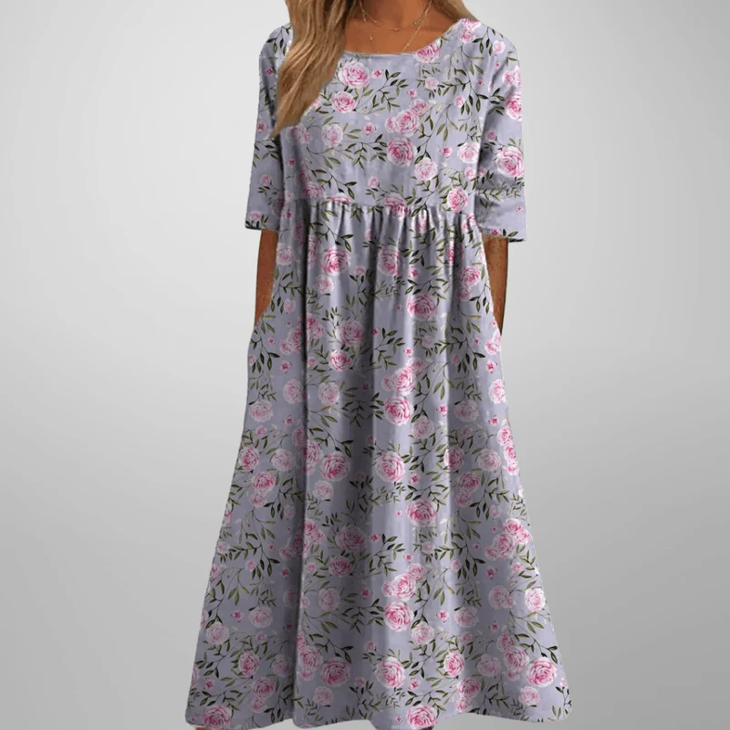 Robe Midi Imprimée à Col Rond pour Femmes