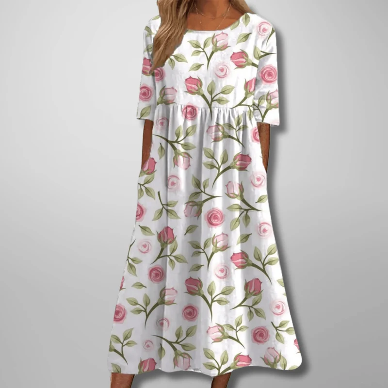 Robe Midi Imprimée à Col Rond pour Femmes