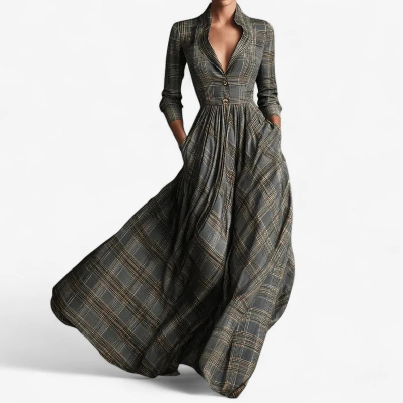 Robe longue à carreaux pour femmes