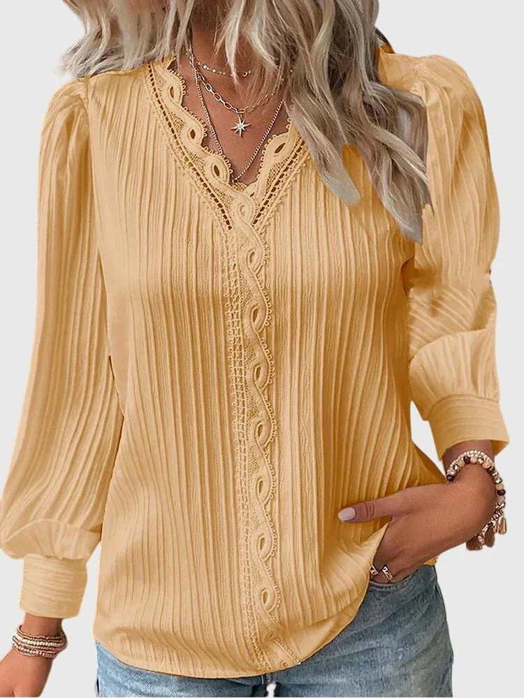 Blouse Pull-over à Col V avec Dentelle pour Femmes