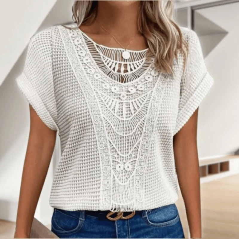 T-shirt à manches courtes à col rond pour femmes