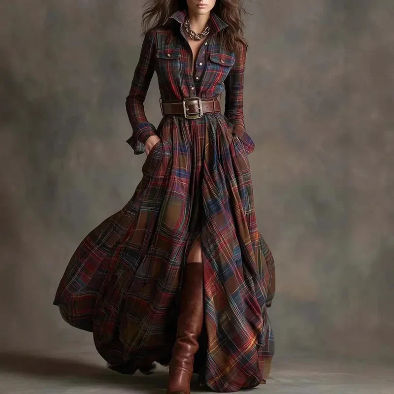 Robe Maxi à Carreaux pour Femmes
