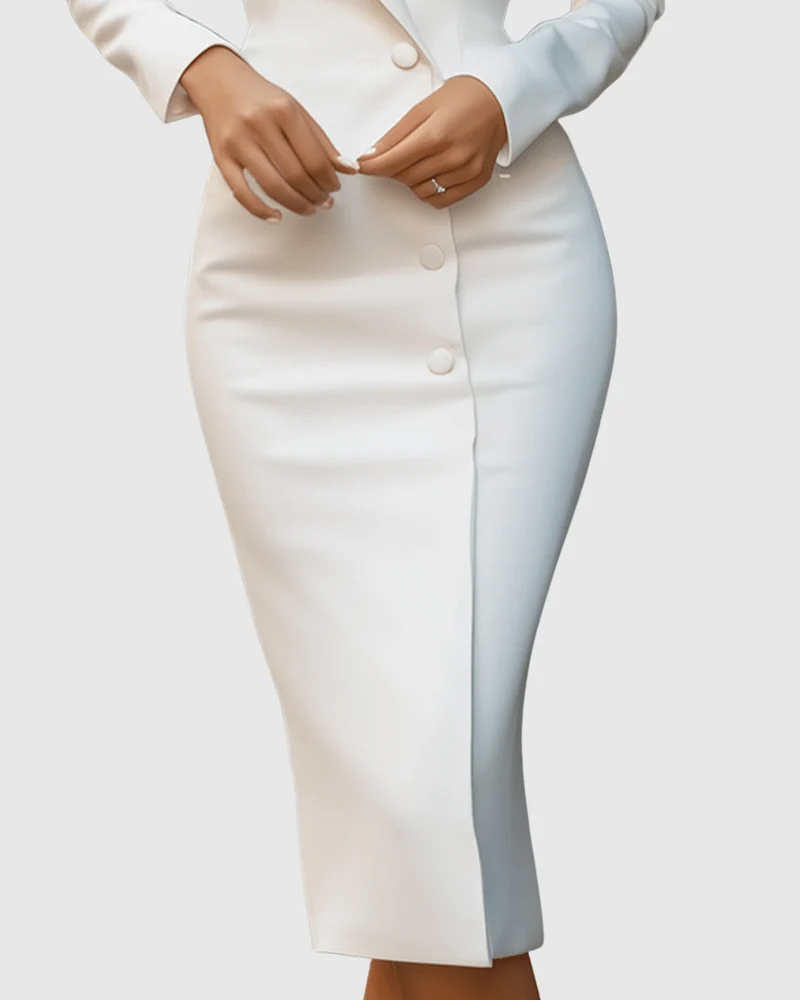 Robe midi cintrée à col tailleur à manches longues pour Femmes