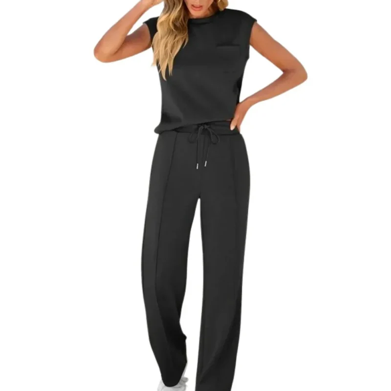 Ensemble pantalon décontracté sans manches pour femmes