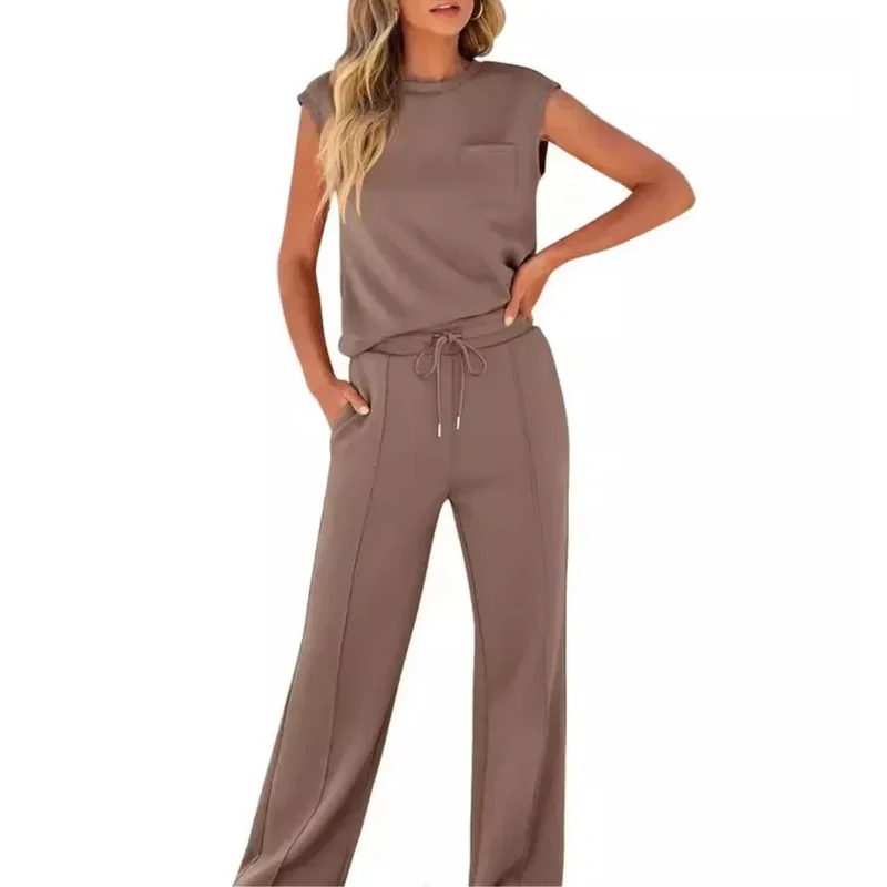 Ensemble pantalon décontracté sans manches pour femmes