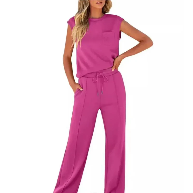 Ensemble pantalon décontracté sans manches pour femmes