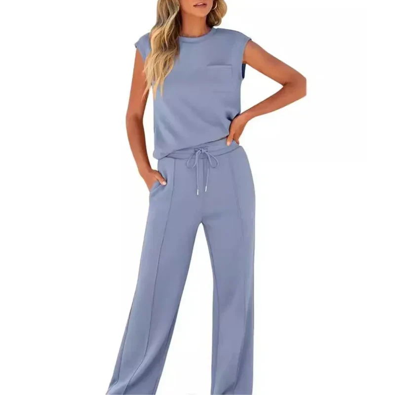 Ensemble pantalon décontracté sans manches pour femmes