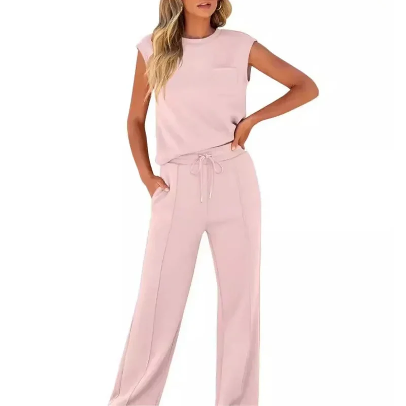Ensemble pantalon décontracté sans manches pour femmes