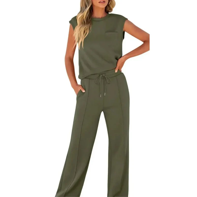 Ensemble pantalon décontracté sans manches pour femmes