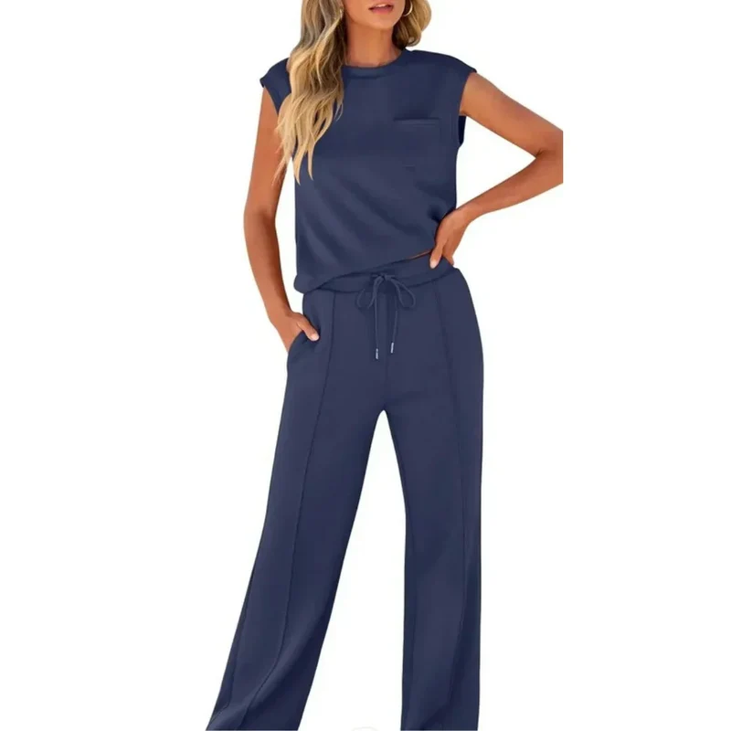 Ensemble pantalon décontracté sans manches pour femmes