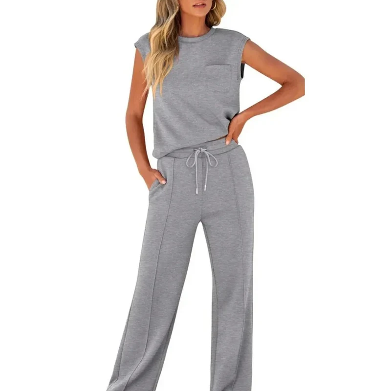Ensemble pantalon décontracté sans manches pour femmes