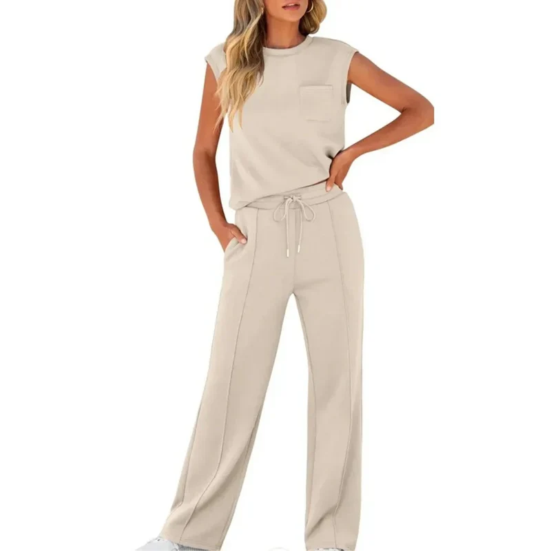 Ensemble pantalon décontracté sans manches pour femmes