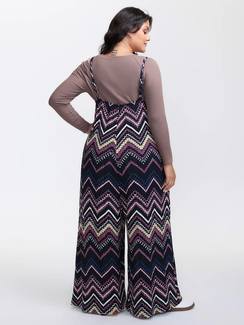 Ribbed Wavy Print Stretchy Sleep Jumpsuit