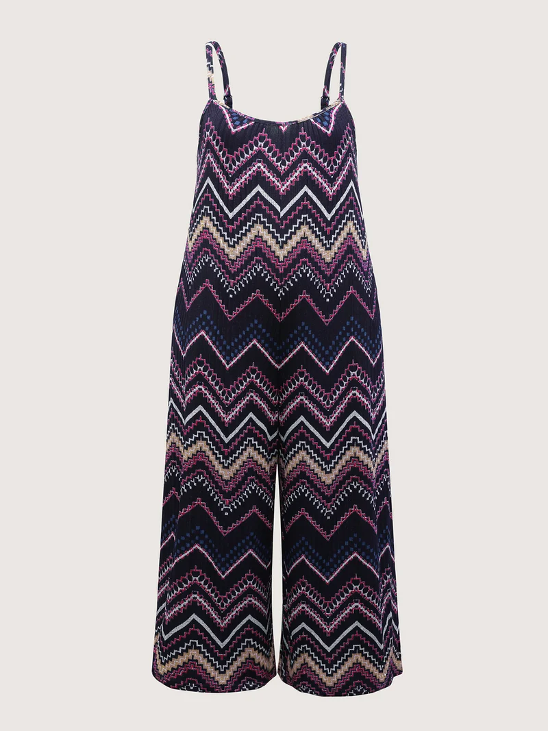 Ribbed Wavy Print Stretchy Sleep Jumpsuit