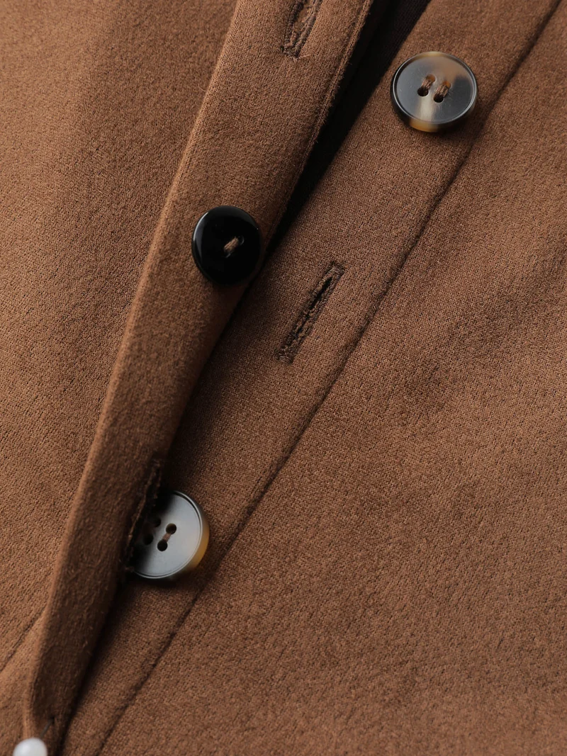 Suede Open-Front Belted Long Shirt