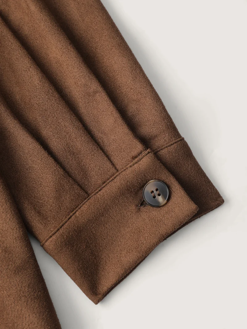 Suede Open-Front Belted Long Shirt