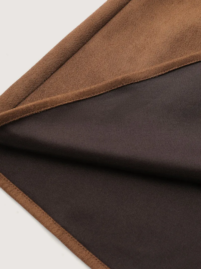 Suede Open-Front Belted Long Shirt