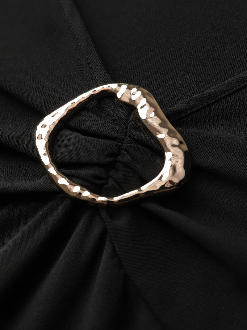 Metal Detail Asymmetrical Neckline Maxi Dress