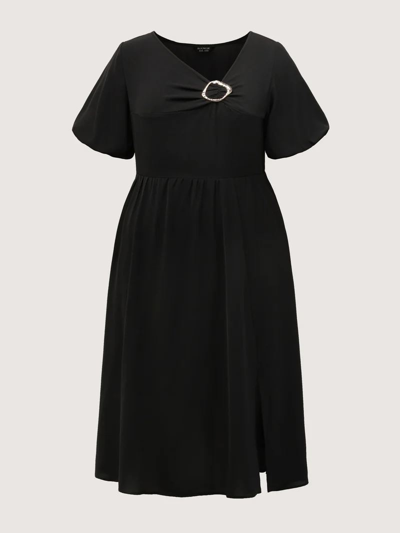 Metal Detail Asymmetrical Neckline Maxi Dress