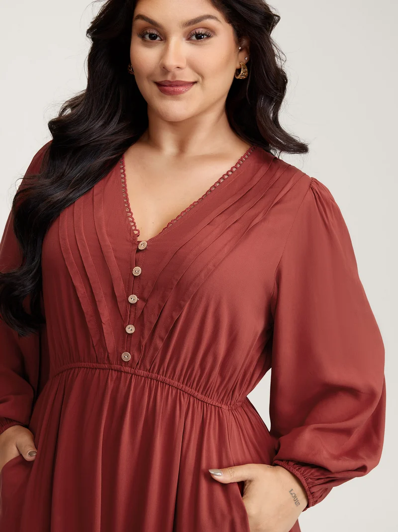 Pleated V-Neckline Tiered Maxi Dress